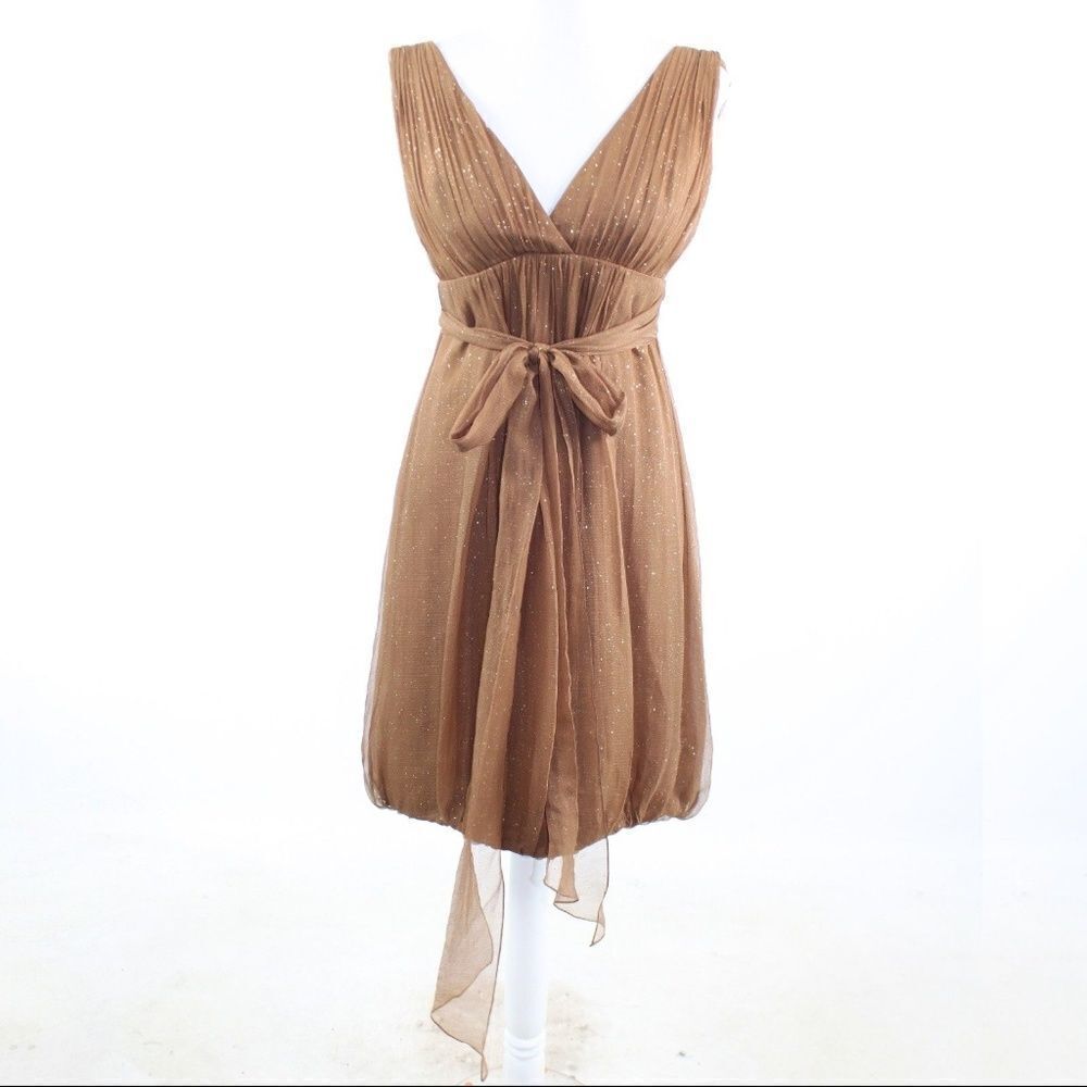 Monique Lhuillier light brown dress 6